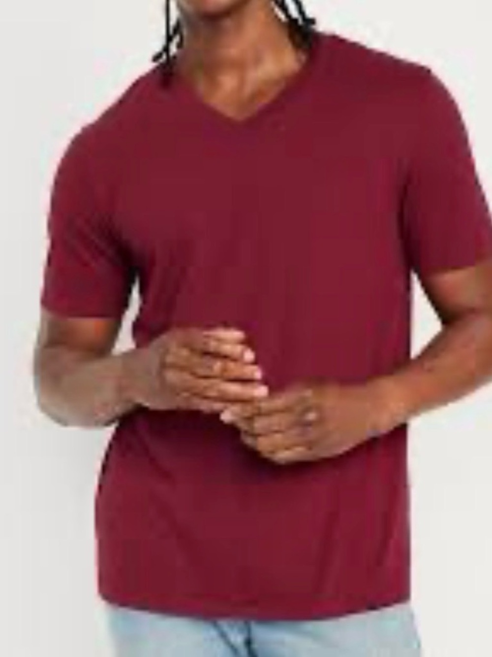 Old Navy Men's V-Neck Short Sleeve soft washed T-Shirt in Burgundy